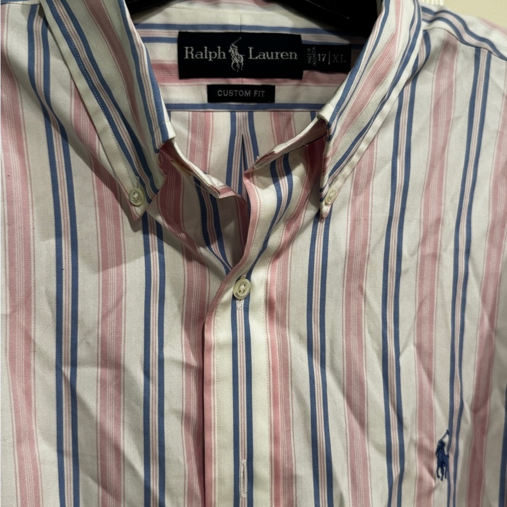 NEW size 17 XL Ralph Lauren Men's Striped Shirt - Pink and Blue long sleeve